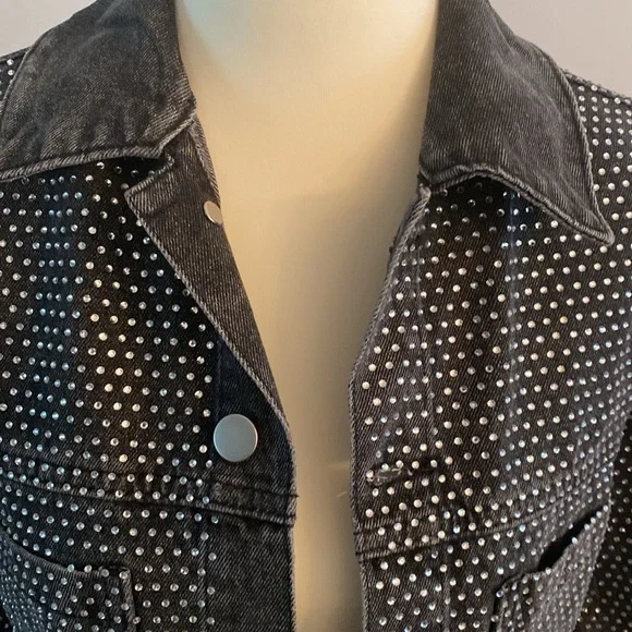 Windsor NWT size small acid black denim bling jacket - Picture 2 of 13